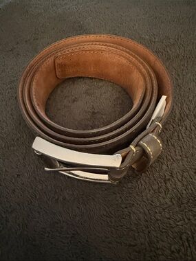 Robert Graham Gray Leather Belt with Silver Buckle